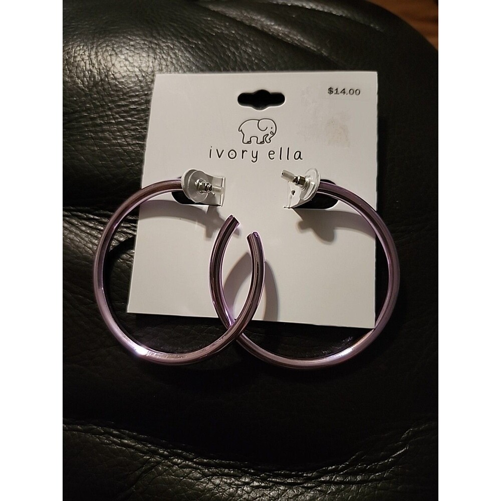 Brand New With Tags Ivory Ella Purple Hoop  Earrings!